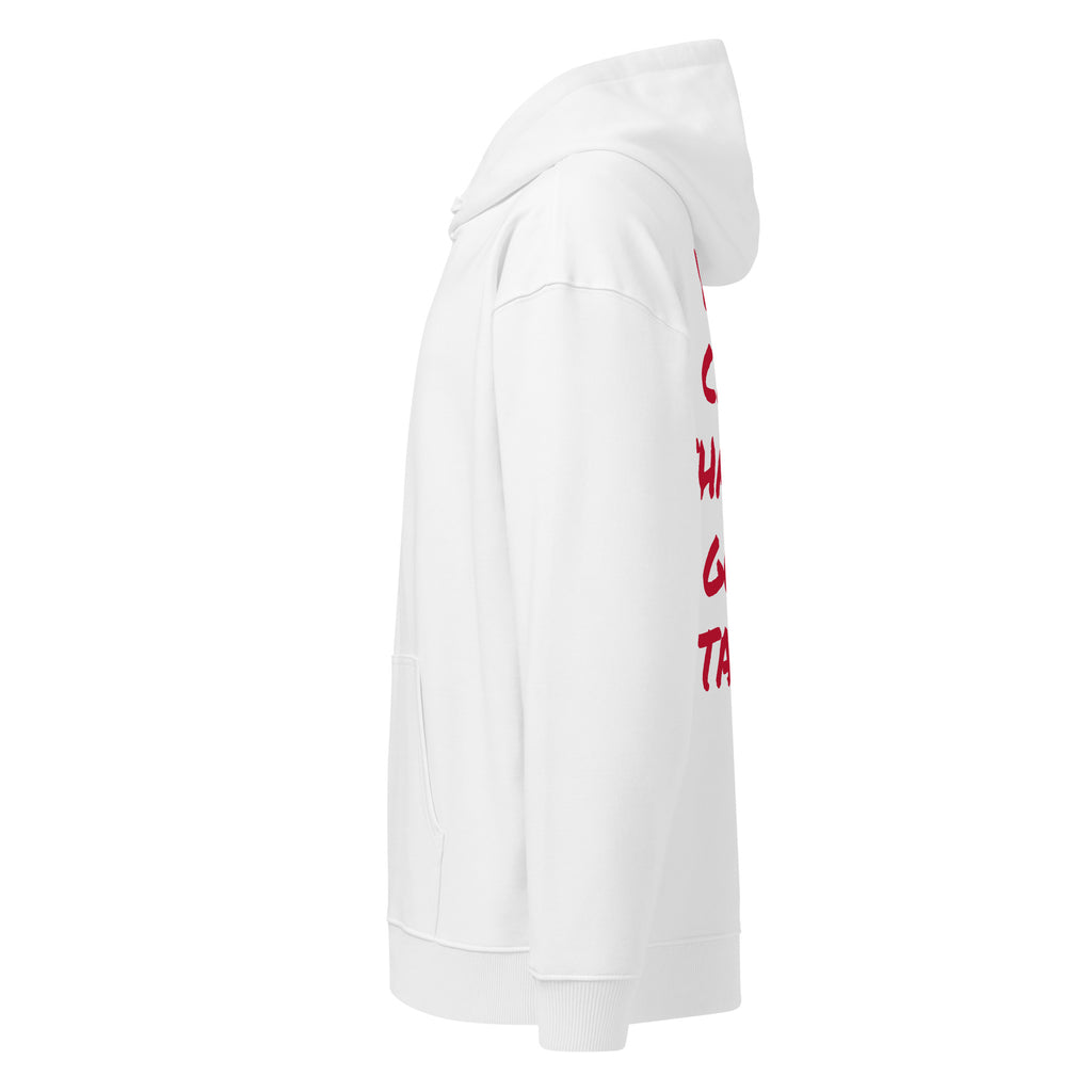 YOU CAN’T SHAZAM GOOD TASTE oversized hoodie – white left view | So True