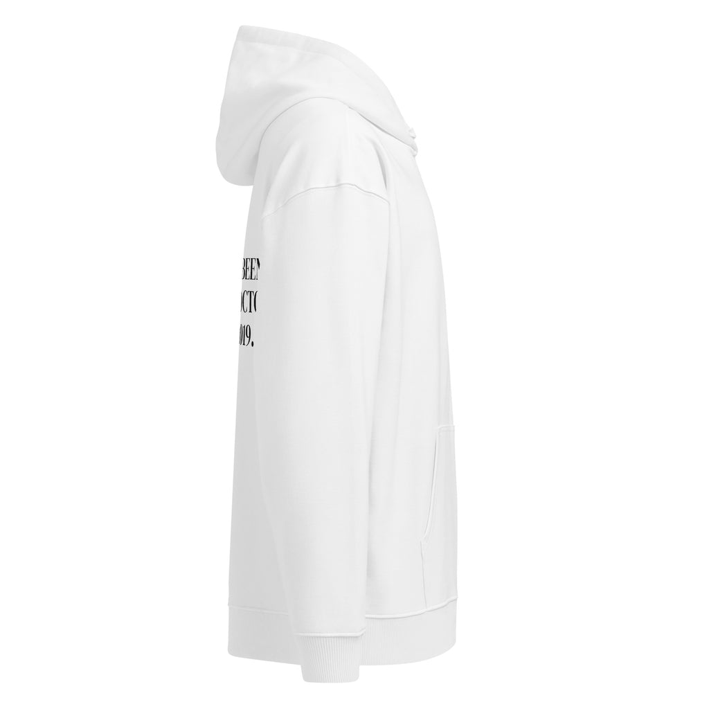 HAVEN'T BEEN TO THE DOCTOR SINCE 2019 oversized hoodie – white right view | So True